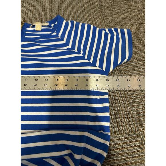 Michael Kors T-shirt Royal Blue & White Striped Gold Logo & Back Zip Size Small - Picture 7 of 7